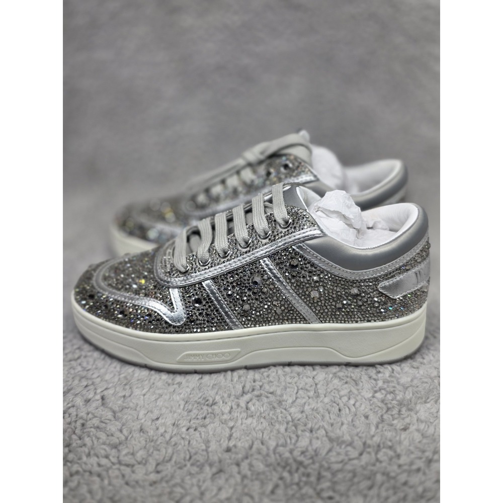 Jimmy Choo Hawaii Crystal Satin & Leather Sneaker‎ Women's EU36.5 US 6.5 - Picture 10 of 16
